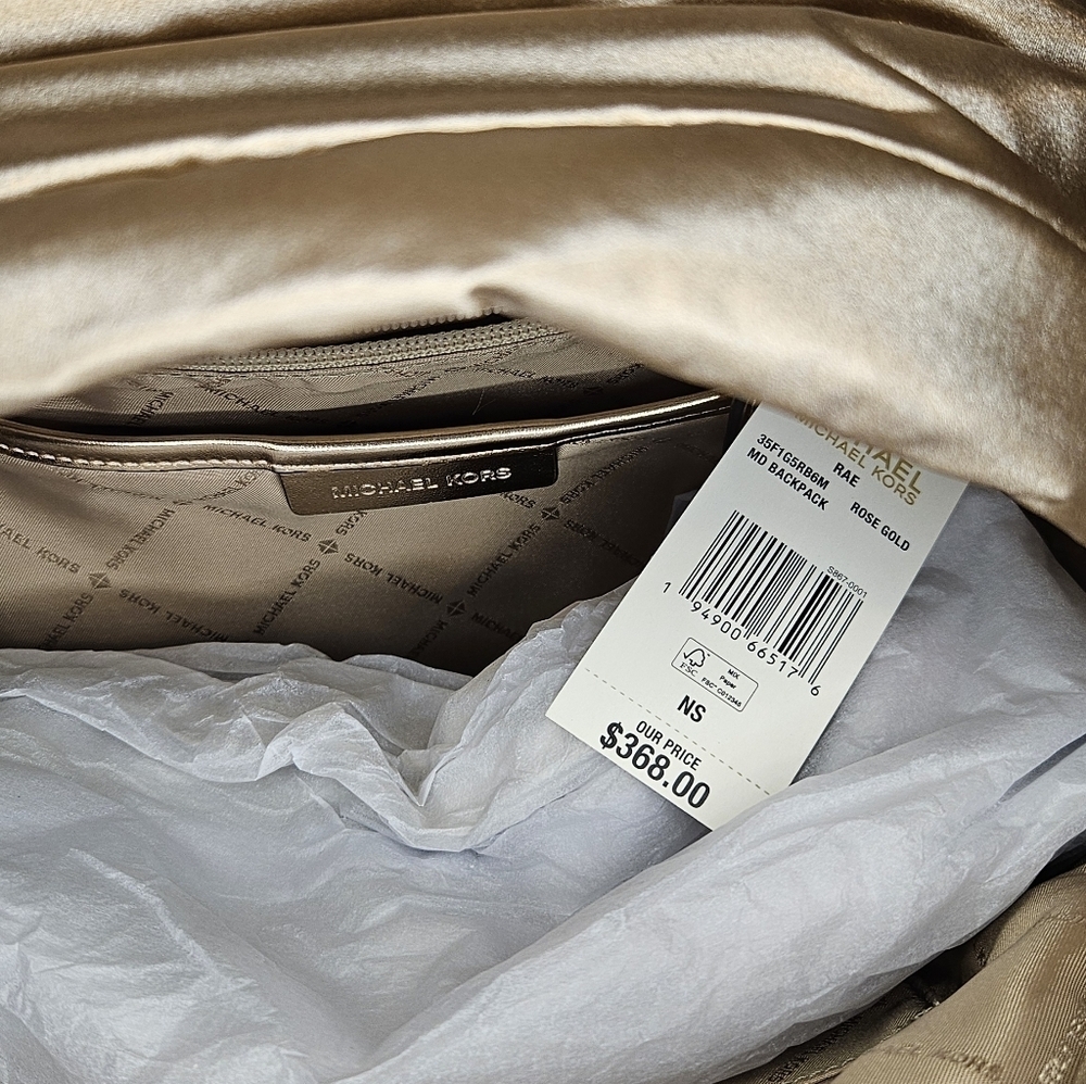 MICHAEL KORS Rae Medium Quilted Rose Gold Metallic Cotton Blend Backpack SEALED - Picture 8 of 9